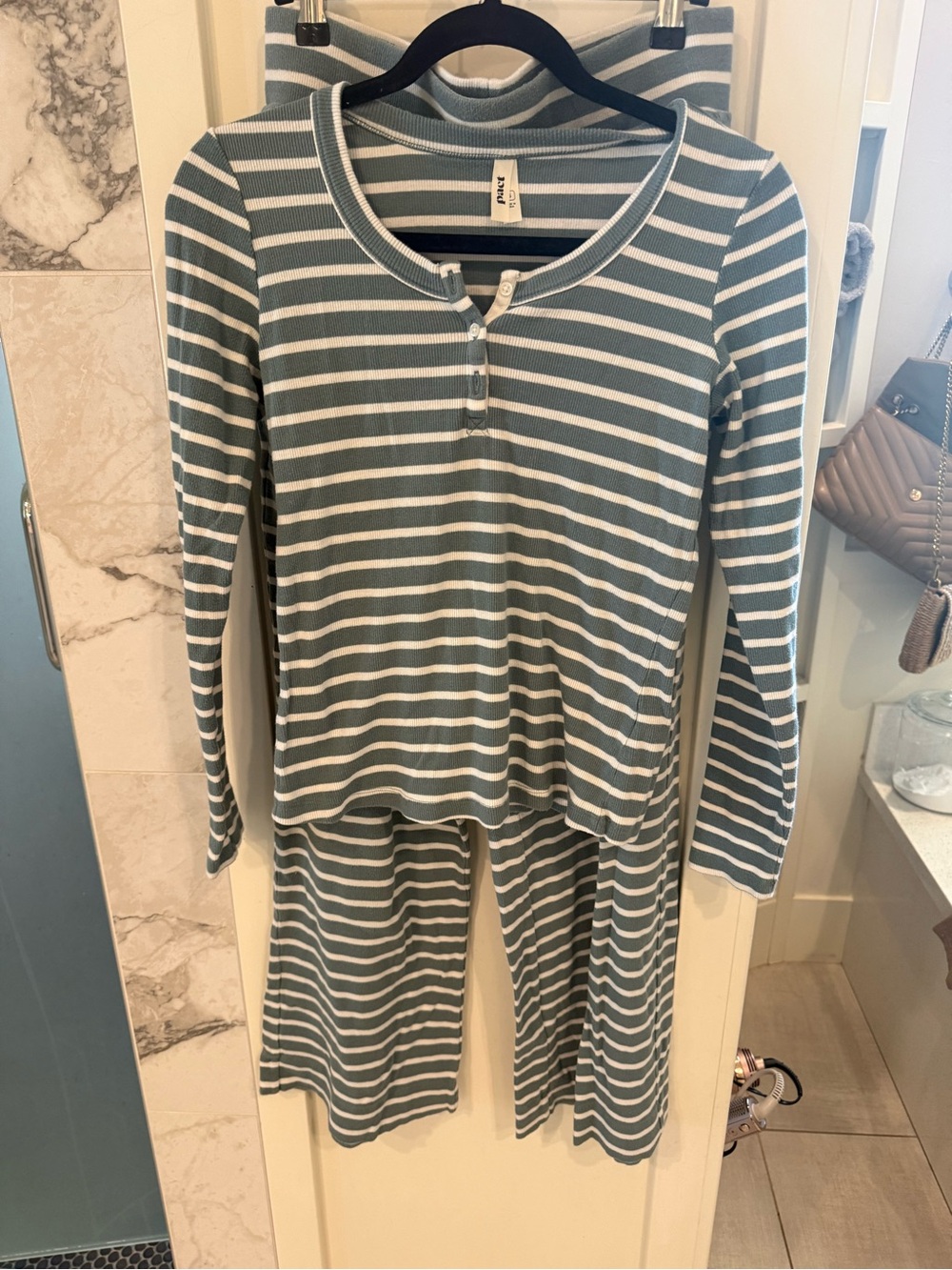 Pact Women's Striped Henley Pajama Set - Blue & White
